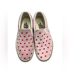 Vans Pink Slip-On Sneakers with Red Hearts Size 5.5